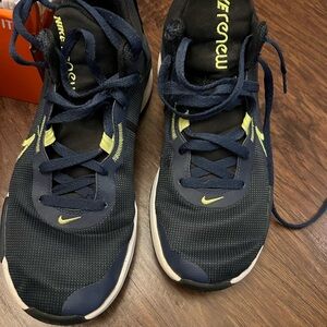 Nike Men's Dark Blue and Lime Athletic Shoes